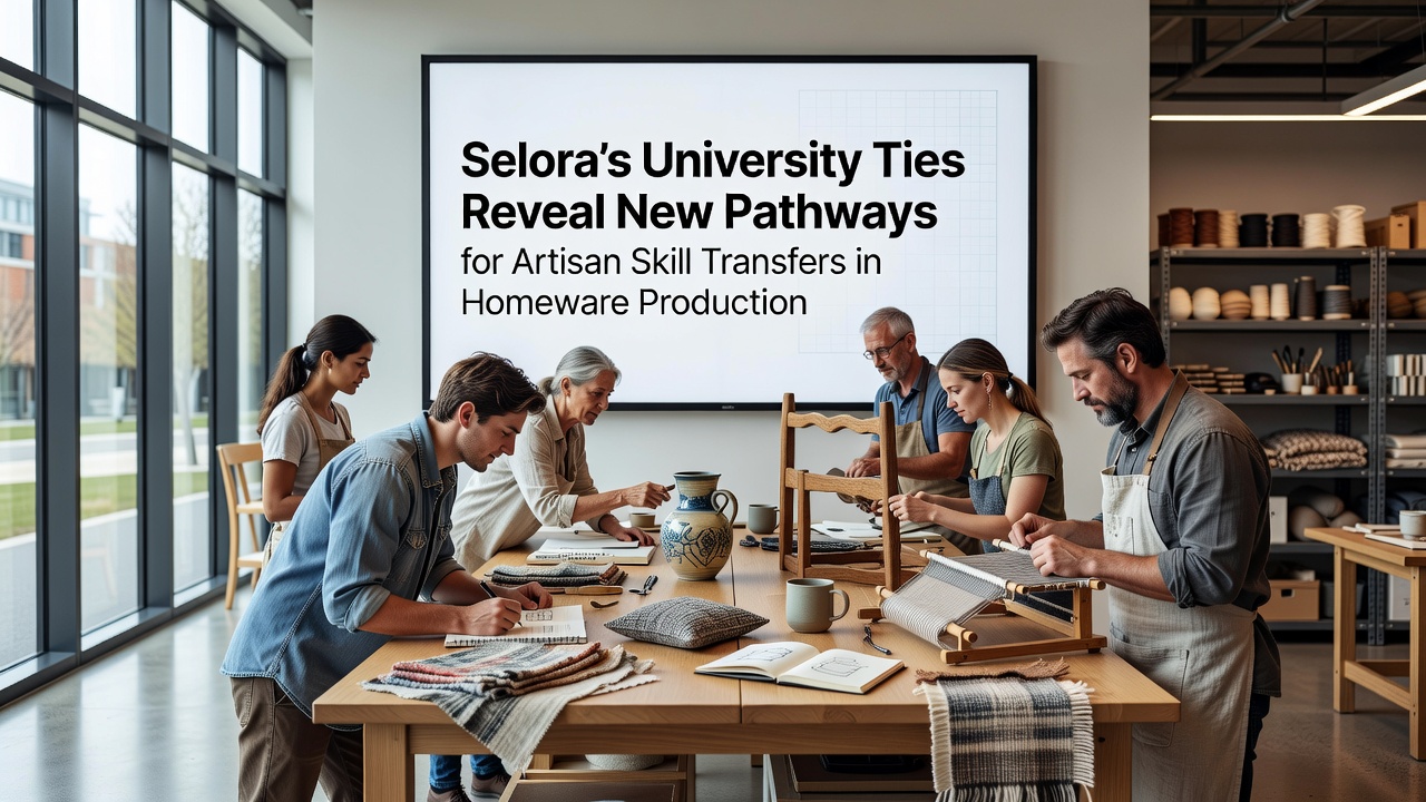 Artisans applying transferred techniques to ceramic homeware pieces in a Selora-affiliated workshop